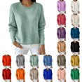 thumbnail image 1 of Sweater Tops for Women Zaewscy Women Winter Solid Crew Neck Long Sleeve Straight Pullover Top Green2 S, 1 of 6