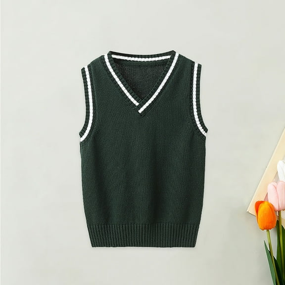 Sweater Vest Boys Knit Sweater V Neck Sleeveless Vest Green Pullover Uniform Vest Fall Winter Clothes Girls Vest 4-5 Years