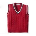 thumbnail image 1 of Sweater Vest Boys Knit Sweater V Neck Sleeveless Vest Red Pullover Top School Uniform Vests Warm Winter Baby Girl Clothes Girls Vest 6-7 Years, 1 of 3