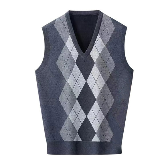 Sweater Vest For Men Button Up Fashion V Neck Sleeveless Knit Fleece Mens Warm Shirt,Dark Gray,L