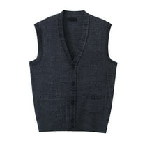 Sweater Vest For Men Fashion V Neck Button Up Sleeveless Knit Fleece Mens Sweater Tops,Black,2XL