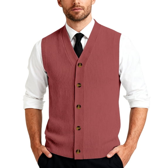 Sweater Vest Men Dressy V Neck Button Down Plus Size Cardigan Business Casual Ribbed Knit Sleeveless Vests Vermilion 4XL