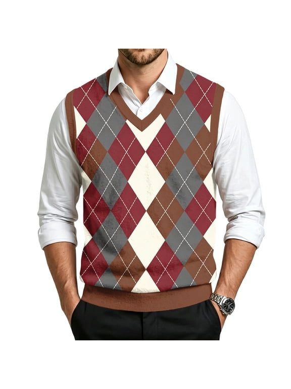 Sweater Vest Men Plaid Knit Wool Blend Sleeveless Sweaters Pullover Knitwear Vests Top