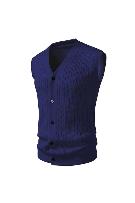 Sweater Vest Men Sleeveless V-Neck Casual Cable Knit Button Down Cardigan Men's Lightweight Cable Knit Sweater Vest Blue XL