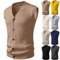 thumbnail image 1 of Sweater Vest Men Sleeveless V-Neck Casual Cable Knit Button Down Cardigan Men's Lightweight Cable Knit Sweater Vest Khaki L, 1 of 3