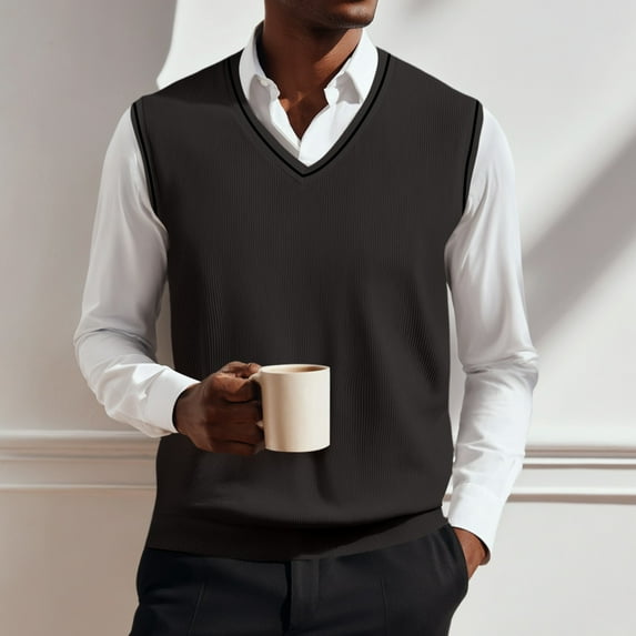 Sweater Vest Men Soft Comfy V Neck Knitted Sweater Vest Solid Color Sleeveless Pullover Slim Fit Classical for Fall 2025
