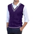 thumbnail image 1 of Sweater Vest Men V Neck Casual Sleeveless Pullover Striped Cable Knit Business Casual Tops Fall Winter College Style Sweaters Purple L, 1 of 3