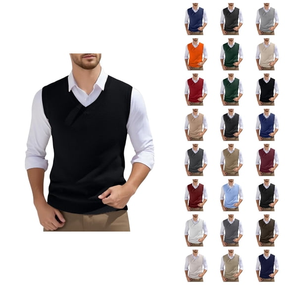 Sweater Vest Men's Sleeveless Knitted Vest V Neck Knitted Vest Spring Plain Sleeveless Knitted For Men
