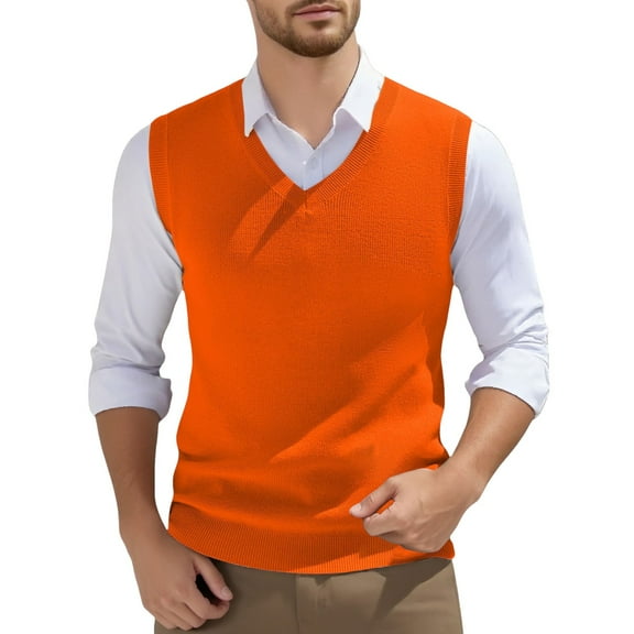 Sweater Vest Men's Sleeveless Knitted Vest - V Neck, Spring Plain, for Men's Bodybuilding