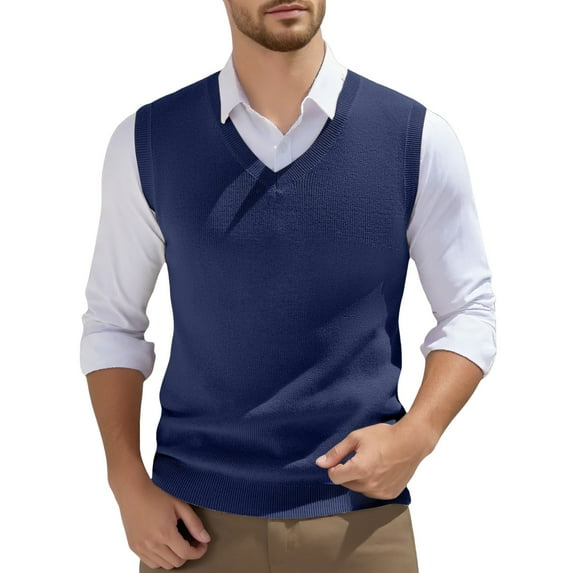 Sweater Vest Men's Sleeveless Knitted Vest - V Neck, Spring Plain, for Men's Bodybuilding