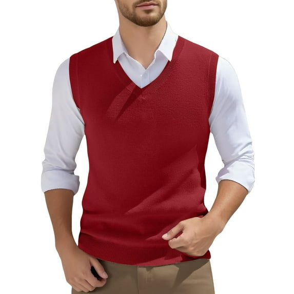 Sweater Vest Men's Sleeveless Knitted Vest - V Neck, Spring Plain, for Men's Bodybuilding