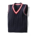 thumbnail image 1 of Boys Sweater Vest Comfort Knitted V Neck Sleeveless Navy Pullover School Uniform Vests Baby Girl Warm Winter Baby Outfit 1-2 Years, 1 of 3
