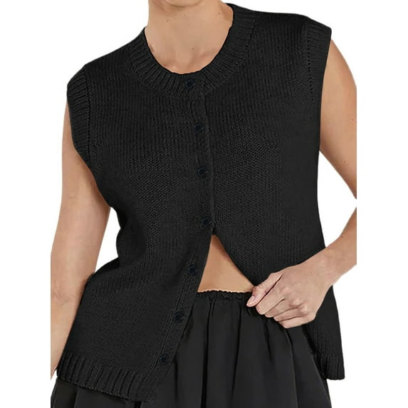 Sweater Vest Women 2025 Spring Summer Casual - Knit Sleeveless Button Down Tank Tops Trendy Clothes Black S
