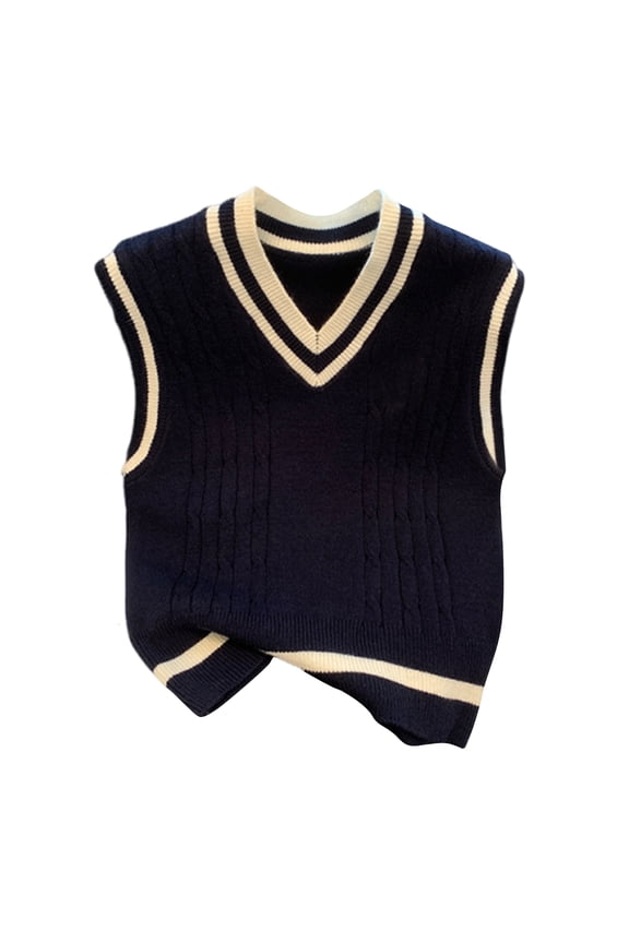 Sweater Vest Women Knitted V-Neck Vest JK Uniform Pullover Sleeveless Sweater School Cardigan