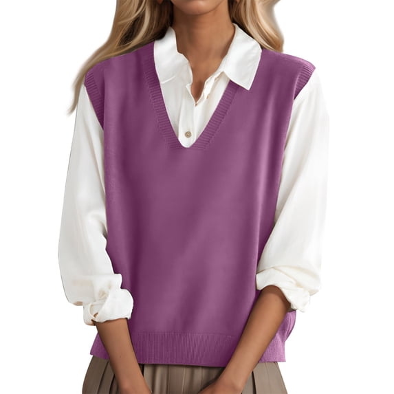 Sweater Vest Women Lightweight Sleeveless V Neck Sweaters Relaxed Fit Knitted Pull Over Sweater Vest Tops,L