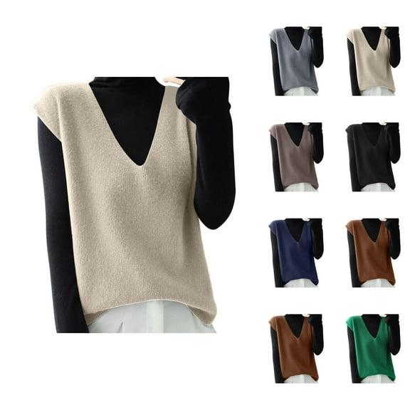 Sweater Vest for Women Oversized Chic Fall Fashion Must Haves Tops Women's Knit Vest Deep V Neck Loose Fitting Sleeveless Pullover Sweater Cardigan For Casual Wear