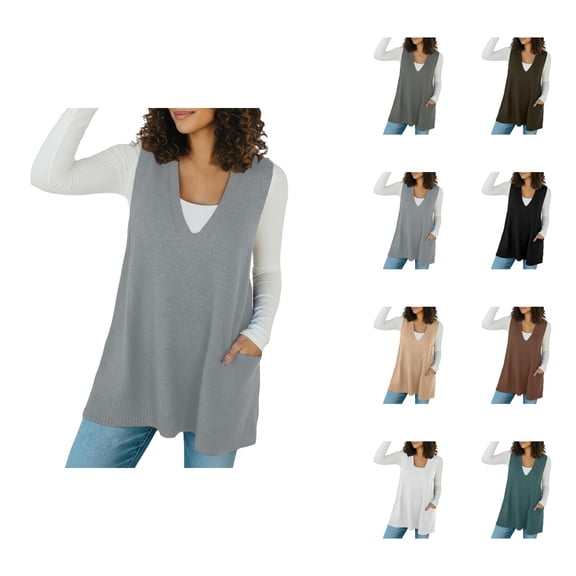 Sweater Vest for Women Rich Mom Preppy Fall Winter Tops Solid Knit Sweater Vest With Collar And Pocket Autumn Winter Sleeveless Pullover Casual Warm Fashion Top