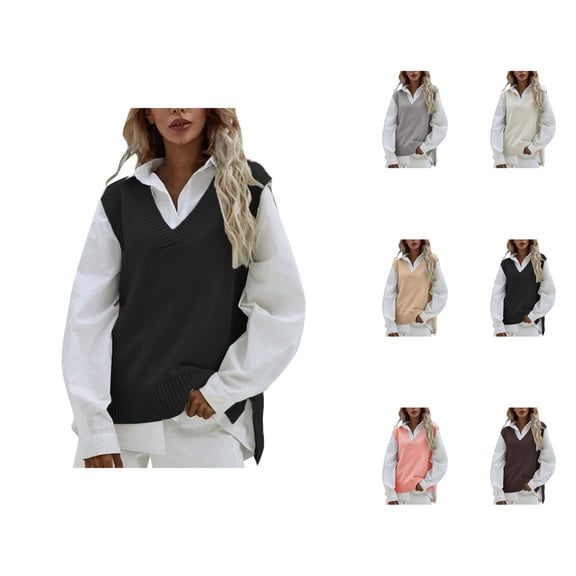Sweater Vest for Women Square Neck Trendy Top for a Fashion Forward Look Women Casual Sleeveless V Neck Ribbed Knit Split Pullover Sweater Vest Blouse