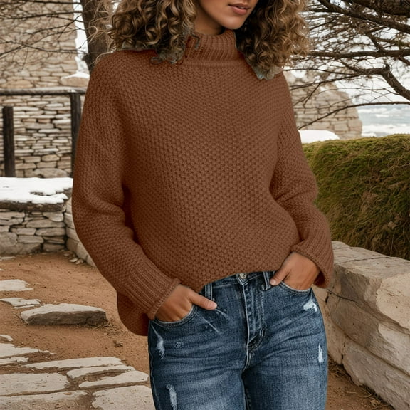 Sweater Vest Women Winter High Neck Knitted Sweater Long Sleeve Rolled Edge Pullover for Cozy Fall Turtleneck Top