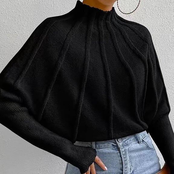 Sweater Vest Women Women’S Half Turtleneck Long Sleeve Fall Oversized Neck A Shaped Woven Strip Sweater Pullover Sweater Top