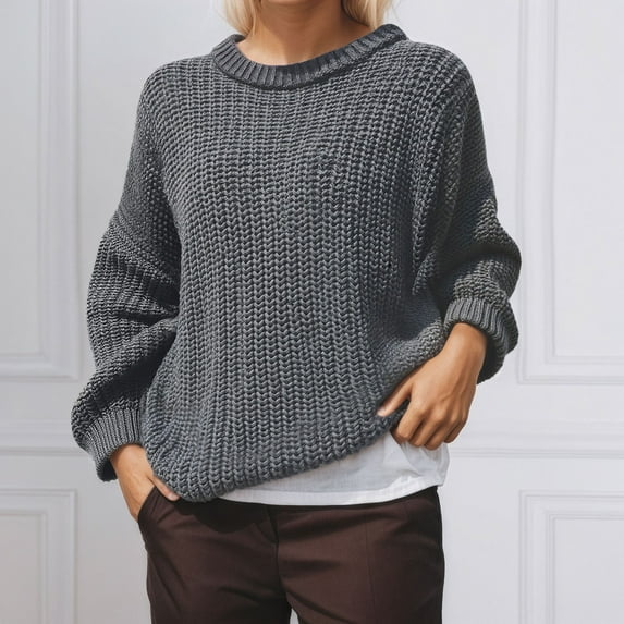 Sweater Vest Women Women's Casual Oversized Pullover Sweater Soft Knit Long Sleeve Crewneck Tunic Top Comfortable Loose Fit Winter Fall Solid Color Sweater