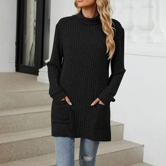 Sweater Vest Women Women's New Half Turtleneck Long Sleeved Baggy Pocket Sweater Top