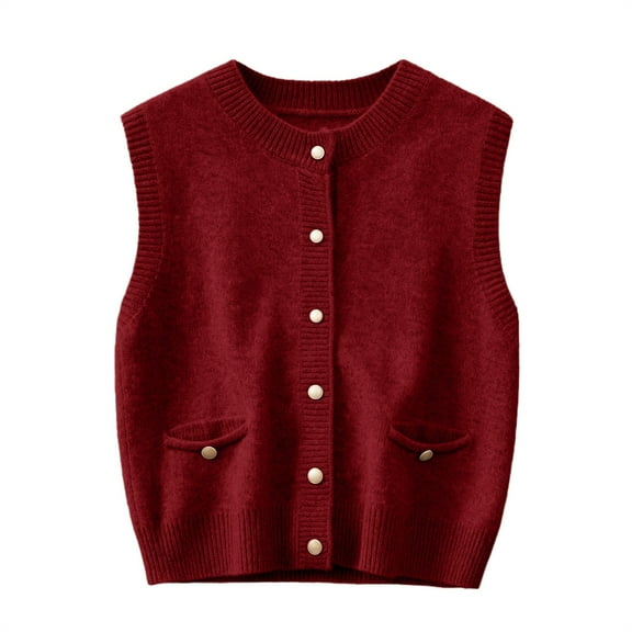 Sweater Vest Women, Yigetop Women's Fashionable and Casual Solid Color V Neck Long Sleeved Button Cardigan Button Down Sweater Vest Women Red M
