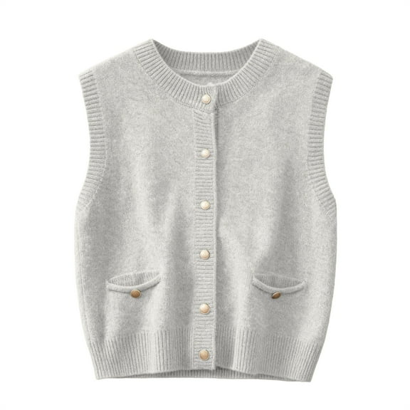 Sweater Vest Women, Yigetop Women's Fashionable and Casual Solid Color V Neck Long Sleeved Button Cardigan Button Down Sweater Vest Women White S