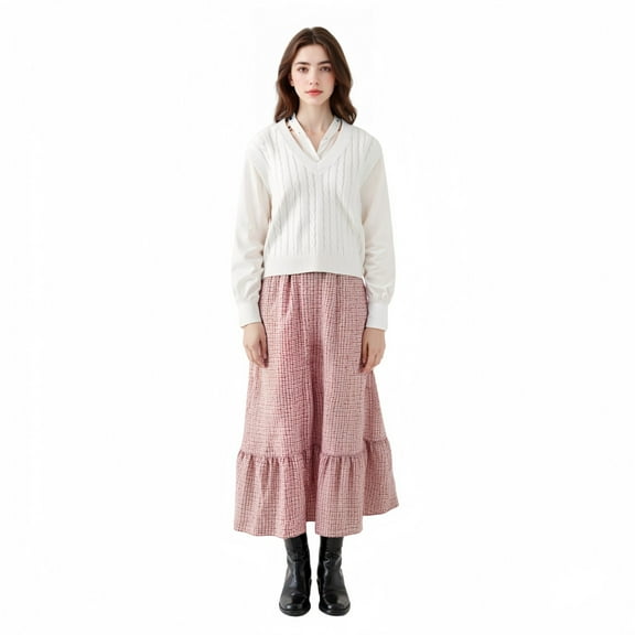 Sweater Vest,Women's V-Neck Knit Sweater Vest Solid Color Argyle Plaid Preppy Style Sleeveless Crop Knit Vest White L