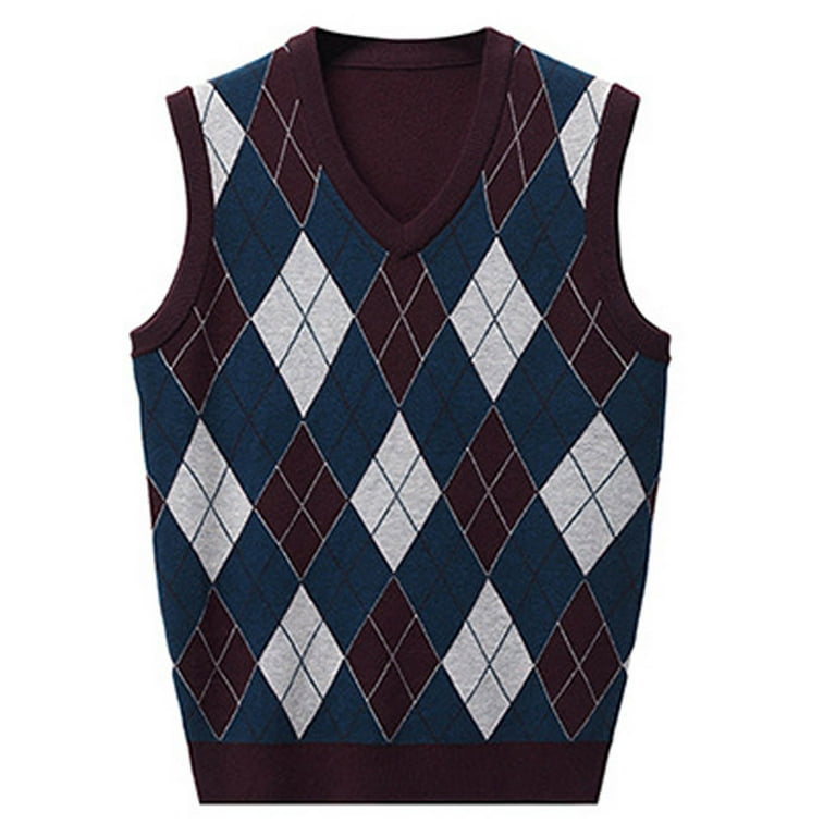 Sweater Vest for Men Regular-Fit Vintage Varsity Diamond