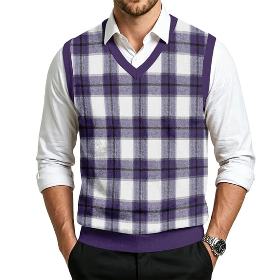 Sweater Vest for Men Relaxed Fit V Neck Sleeveless Argyle Knitted Pullover Autumn Winter Warm Sweater Tank Tops