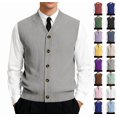 thumbnail image 1 of Sweater Vest for Men Sleeveless V Neck Button Down Classic Knit Cardigan Vest Business Fall Winter Pullover Sweater Gray XXL, 1 of 6