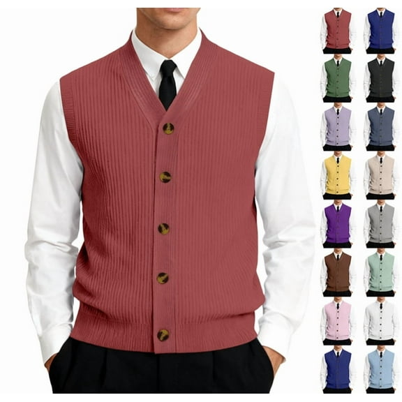 Sweater Vest for Men Sleeveless V Neck Button Down Classic Knit Cardigan Vest Business Fall Winter Pullover Sweater Vermilion XXL
