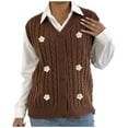 thumbnail image 1 of Sweater Vest for Women Button Down V Neck Sweater Ribbed Knit Outwear Tops Coffee Free Size, 1 of 7