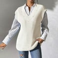 thumbnail image 1 of Sweater Vest for Women V Neck Sleeveless Knit Solid Casual Ribbed Preppy Pullover Tops White Free Size, 1 of 4