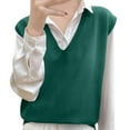thumbnail image 1 of Sweater Vest for Women V Neck Sleeveless Knit Solid Pullover Tops Dark Green S, 1 of 3