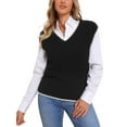 thumbnail image 1 of INSPIRE CHIC Women's Vest V Neck School Uniform Contrast Color Sleeveless Knit Pullover Tops L Black, 1 of 6