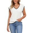 thumbnail image 1 of INSPIRE CHIC Women's Vest V Neck School Uniform Contrast Color Sleeveless Knit Pullover Tops M White, 1 of 6