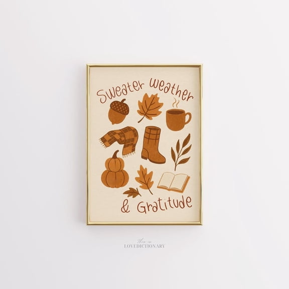 Sweater Weather Autumn Pumpkin Cozy Fall Wall Art Print, Distinctive Kitchen And Dining Theme For Kitchen, Cafe And Dining Room Decor