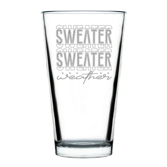 Sweater Weather Hand Engraved 16oz Standard Pint Glass, Unique Seasonal Gift, Fall Winter Trendy Drinkware, Thoughtful Holiday Present