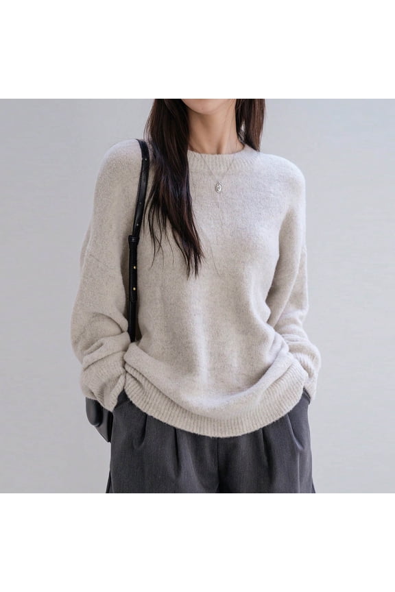 Sweater For Women Oversized Crew Neck Long Sleeve Drop Shoulder Knit Tops Cozy Casual Solid Color Warm Pullover Sweaters 2025 Autumn Winter Fashion Jumper