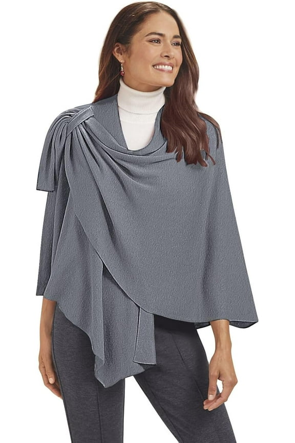 Sweater Wrap, Women’s Cross Front Shawl, Ladies Soft Smooth Knit Cape for Fall and Winter - Heather Charcoal