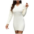 thumbnail image 1 of Sweater dress Women's Autumn Knit Bodycon Dress Sexy Tight V Neck Knit Pencil Skirt For Women, 1 of 6