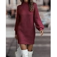 thumbnail image 1 of QIYULANC Women's Turtleneck Sweater Dress - Long Sleeve Solid Midi Dress, Elegant Casual Knit Dress for Fall/Winter, 1 of 8