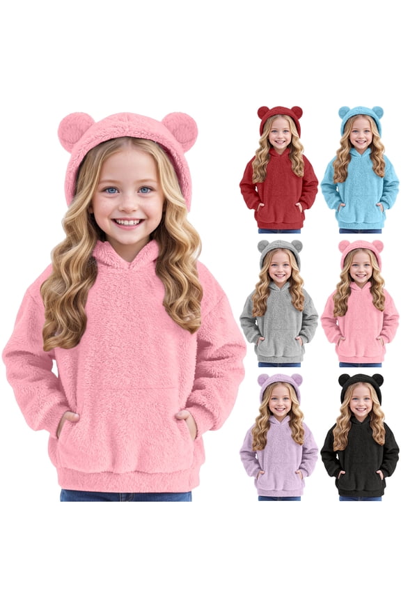 Sweater for Boys Size 6 Girls Fuzzy Fleece Hoodies Casual Sweatshirt Sherpa Pullover with Kangaroo Pockets