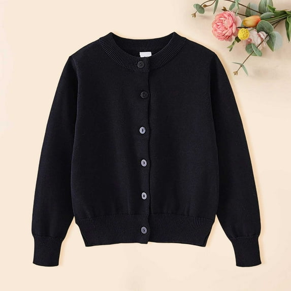 Sweater for Kids Button Down Long Sleeve Black Knit Cardigan Sweater Warm Autumn Winter Outfits 9-10 Years Girls Clothes Fall/ Winter