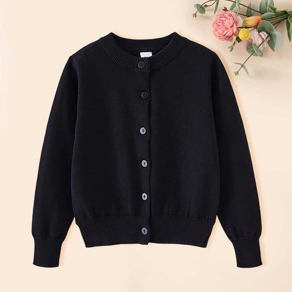 Sweater for Kids Button Down Long Sleeve Black Knit Cardigan Sweater Warm Autumn Winter Outfits 9-10 Years Girls Clothes Fall/ Winter