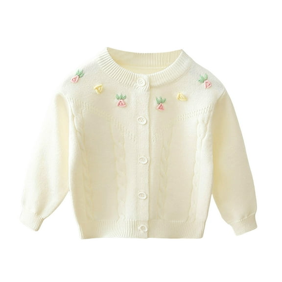 Sweater for Kids Long Sleeve Tops Button Down White Knit Cardigan Sweater Warm Autumn Winter Outfits Baby Girls' Sweaters 12-18 Months