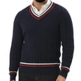 thumbnail image 1 of Sweater for Men Cable Knit V Neck Sweater Long Sleeve Pullover with Striped Ribbed Trim Classic Fit Soft Material, 1 of 4