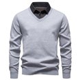 thumbnail image 1 of Sweater for Men Knit Tops Blouse Two-Piece Shirt Collar Solid Long Sleeve Crew Neck Casual Fall Winter Pullover, 1 of 3